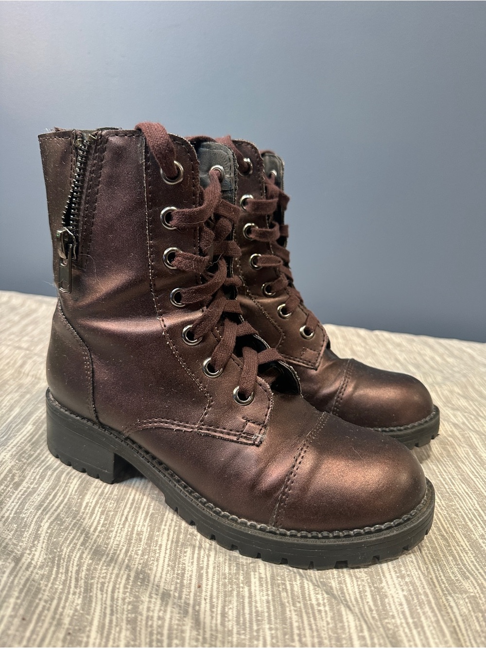 Call It Spring Purple Metallic Combat Boots